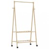 Suport Haine Bambus vidaXL cu Rafturi &amp; Roti, 96x45.5x155.5cm, Maro, Pliabil, Mobilier Dormitor, Umerase