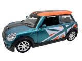 Macheta Mini Cooper Racing verde 1:32 replica metal lumini si sunete usi deschise