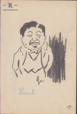 HST 157S Caricatura Pierre Laval anii 1930 Geo Dumitrescu semnata foto
