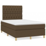 vidaXL Pat box spring cu saltea, maro &icirc;nchis, 120x190 cm, textil