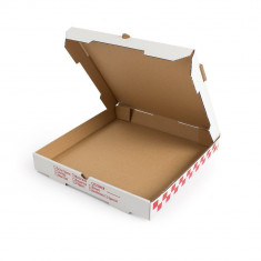 Cutii Pizza Albe Personalizate, 28x28x3.5 cm, Tipar 1 Culoare, Carton Microondulat Albit, Cutie Personalizata pentru Pizza, Cutii Personalizate pentru