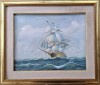 Corabie pe mare, pictură pe p&acirc;nză, nesemnată, Marine, Ulei, Realism