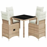 Cumpara ieftin Set bistro de gradina, 5 piese, cu perne, bej, poliratan