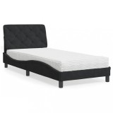 Cumpara ieftin Pat cu saltea, negru, 80x200 cm, catifea