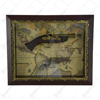 Tablou decorativ cu doua arme realizate din lemn si metal &amp;ndash; Design Vintage (Tip 2) foto