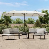 Cumpara ieftin Umbrelă de grădină cu două capete/LED, alb nisipiu, 449x265 cm