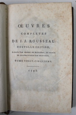 OEUVRES COMPLETES DE J.J. ROUSSEAU , TOME VINGT - CINQUIEME : LES CONFESSIONS , TOME TROISIEME , 1793 foto