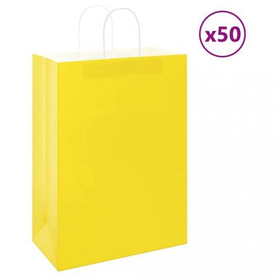 vidaXL Pungi de h&amp;acirc;rtie 50 buc cu m&amp;acirc;nere galbene 32x17x44 cm 4101776 foto
