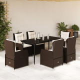 Set mobilier de gradina cu perne, 7 piese, maro, poliratan