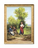 Cumpara ieftin Tablou celebru pictat manual inramat, Intalnire pe un drum de tara, 75x55cm ulei pe panza, Geo Ungureanu, reproducere Cesar Pattein
