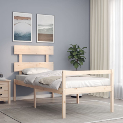 vidaXL Cadru de pat senior cu tăblie, 90x200 cm, lemn masiv foto