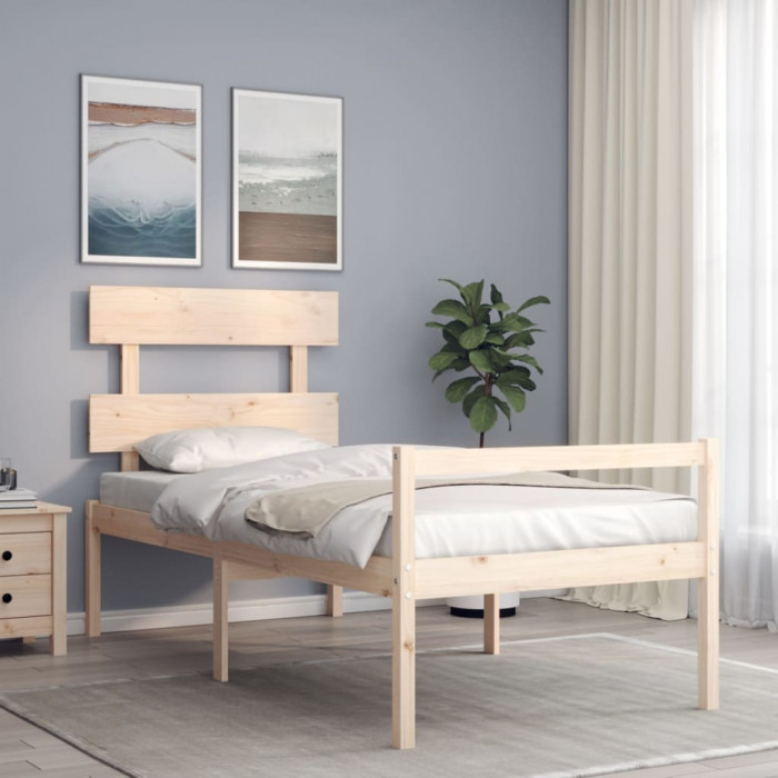vidaXL Cadru de pat senior cu tăblie, 90x200 cm, lemn masiv
