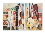 Cumpara ieftin Tablou pictat manual cubism sintetic, Proiect de simfonie pentru vioara, 100x70cm ulei pe panza, Vlad Soltan