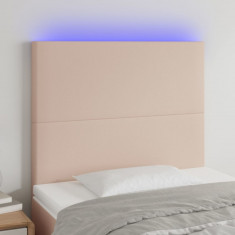 vidaXL Tăblie de pat cu LED cappuccino 90x5x118/128cm, piele ecologică foto