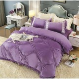 Cumpara ieftin Lenjerie de Pat, din Catifea cu Broderie pentru Pat Dublu, 4 Piese, Lila - JO721