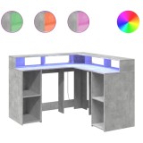 Cumpara ieftin Birou cu lumini LED, gri beton, 130x130x91 cm, lemn prelucrat