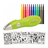 Cumpara ieftin Creion aerograf cu 36 de markere colorate si 7 sabloane, Gonga&reg; Verde