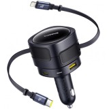 Incarcator Auto Cu Cablu USB-C / Lightning Baseus Enjoyment Max, 90W, 3A, 1 x USB-A - 1 x USB-C, Negru C00035507121-02