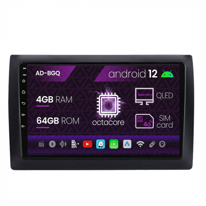 Navigatie Fiat Stilo Android 12, Q-Octacore 4GB RAM + 64GB ROM, 9 Inch - AD-BGQ9004+AD-BGRKIT356V2