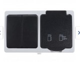 Modul priza si intrerupator dublu Horoz Atom, 10A, 250V, IP54 / EXT 112-100-0005