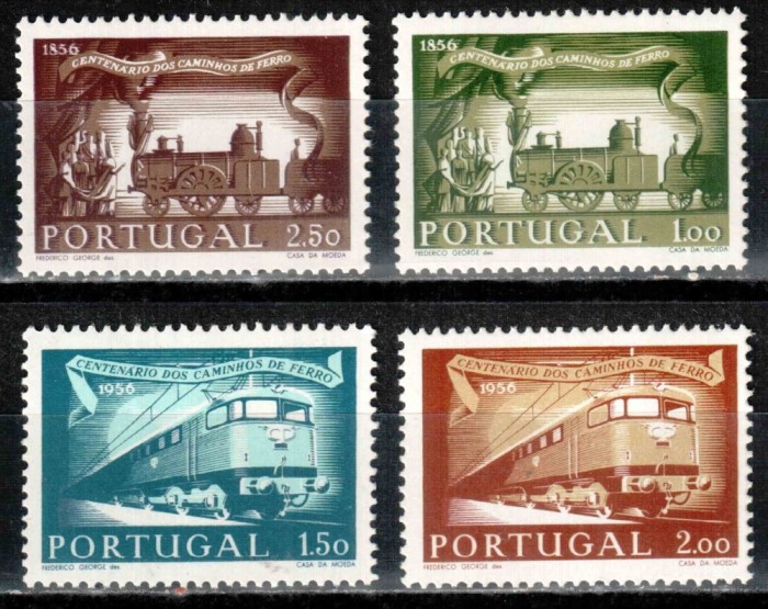 Portugalia 1956, Mi #850-853**, cai ferate, tren locomotiva, MNH, cota 120 &euro;!