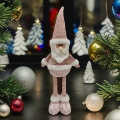 Figurina decorativa, pentru craciun, flippy, mos craciun, picioare telescopice, inaltime reglabila 44-54cm, bluza cu paiete, roz