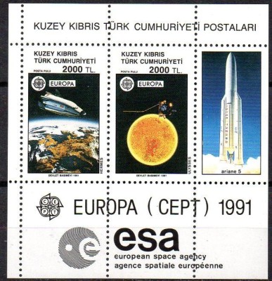 CIPRU - TURC 1991, EUROPA CEPT, Cosmos, bloc neuzat, MNH foto