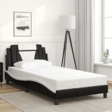 Cumpara ieftin Cadru de pat cu tăblie negru și alb 100x200cm piele artificială