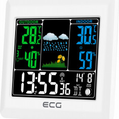 Statie meteo interior-exterior ECG MS 300 White, senzor extern fara fir, LCD color, ceas, alarma