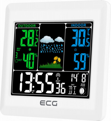 Statie meteo interior-exterior ECG MS 300 White, senzor extern fara fir, LCD foto