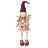 Figurina Inger Girl din portelan si textil alb visiniu roz 17x10x41 cm