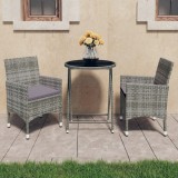 VidaXL Set mobilier bistro grădină, 3 piese, gri, poliratan și sticlă