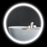 kleankin Oglindă rotundă luminată cu LED pentru baie &Oslash; 80 cm montabil cu iluminare 3 culori comutator tactil 46W alb argintiu | Aosom Romania