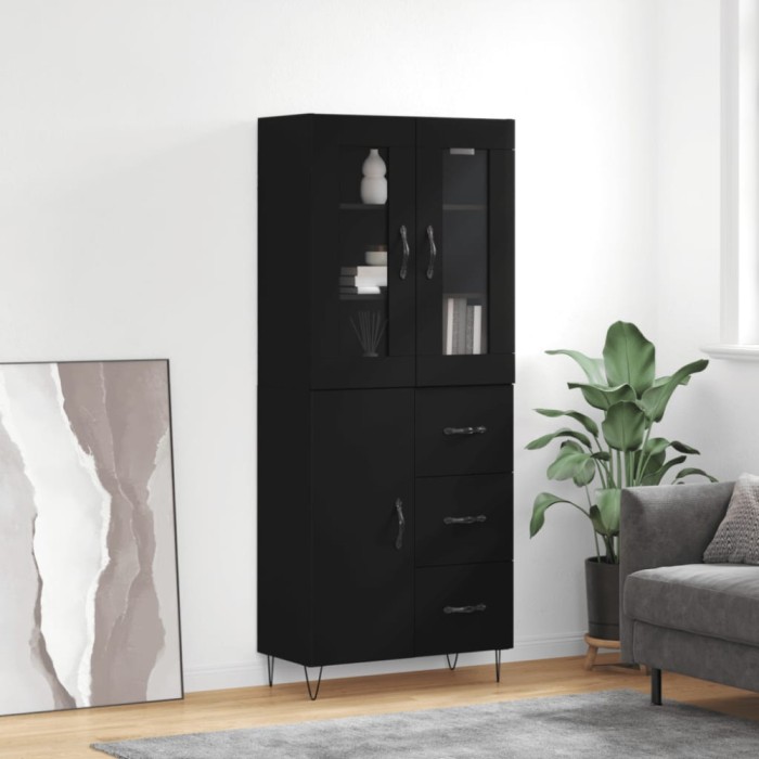 vidaXL Dulap &icirc;nalt, negru, 69,5x34x180 cm, lemn compozit
