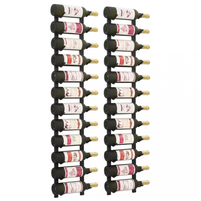 vidaXL Suporturi vin montate pe perete, 12 sticle, 2 buc, negru, fier