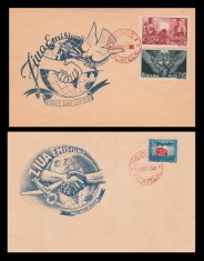 1947 Romania, 2 FDC Al II-lea Congres CGM, LP 225, plic prima zi UNIVERSUM Eros foto