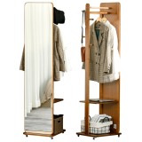 HOMCOM Oglinda de Podea Cuier Suport Haine Rafturi Roti MDF Nuc 170cm