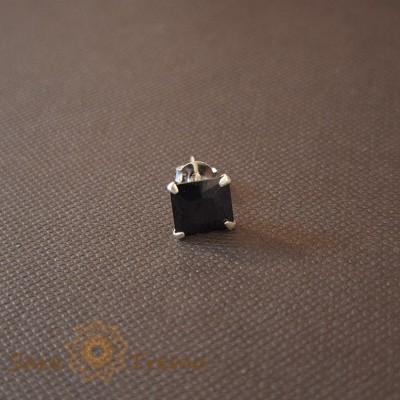 Cercel Unisex Argint 925 cu Cristal Zirconia Negru Patrat, 7 mm foto