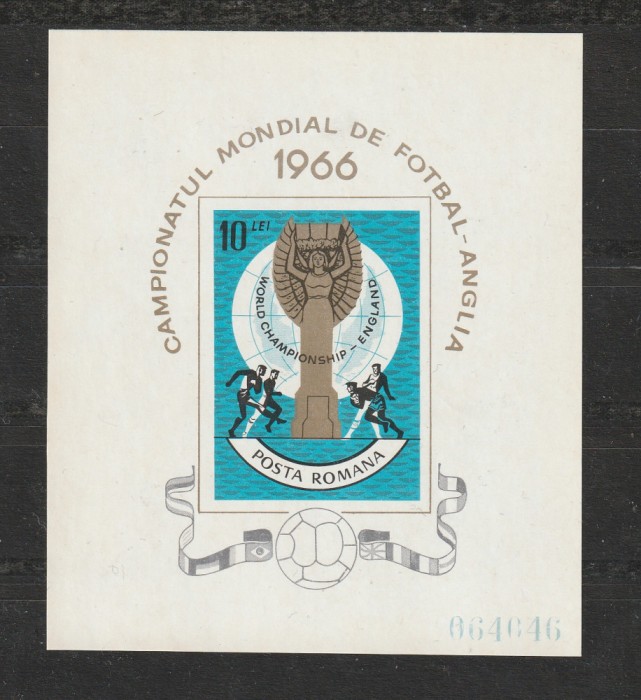 Romania 1966 - #628 Campionatul Mondial de Fotbal Anglia S/S 1v MNH