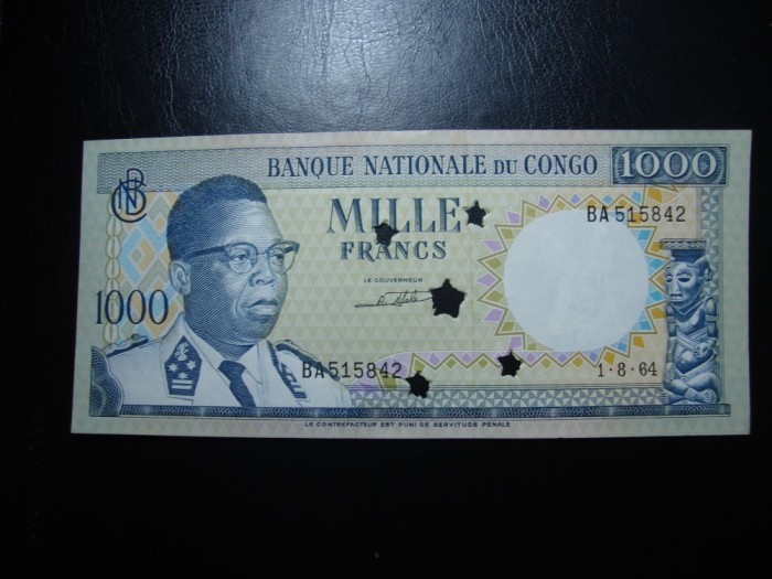 CONGO 1000 FRANCI 1964 UNC ANULATA