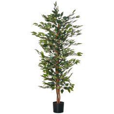 HOMCOM Plantă Ficus Falsă, Plantă &Icirc;naltă de 150cm, Plantă Artificială Decorativă pentru Interior și Exterior, &Oslash;17x14.5 cm, Verde | Aosom Romania