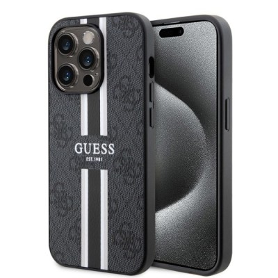 Husa pentru iPhone 15 Pro Max - Guess Hardcase 4G Printed Stripes MagSafe (GUHMP15XP4RPSK) - Black foto