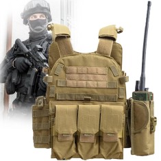 Vesta tactica reglabila Linovit&reg;, pentru Airsoft, Paintball, Outdoor sau Vanatoare, Material Oxford 600D, Sistem MOLLE, Buzunare multiple, Buzunare in