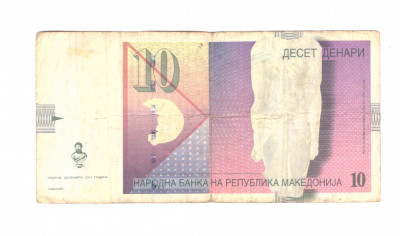 Bancnota Macedonia 10 denari 2011, circulata, stare relativ buna foto