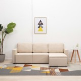 VidaXL Canapea extensibilă modulară cu 3 locuri, crem, material textil