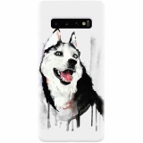 Husa silicon pentru Samsung Galaxy S10, Husky Dog Watercolor Illustration