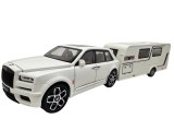 Macheta Rolls Royce Cullinan alb cu rulota scara 1:20 cu sunete lumini deschide usile si capotele