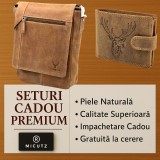 Set Cadou pentru Barbati: Hunter Gold Edition, Borseta si Portofel Premium din Piele Naturala
