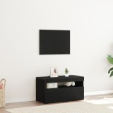Bufet TV vidaXL cu lumini LED, stejar negru, 75x35x40 cm, lemn prelucrat