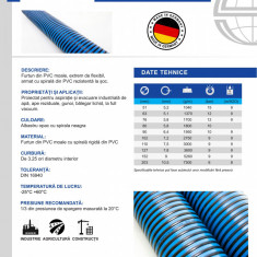 Furtun armat PVC pentru vidanja, absorbtie si evacuare, Made in Germany, 76mm